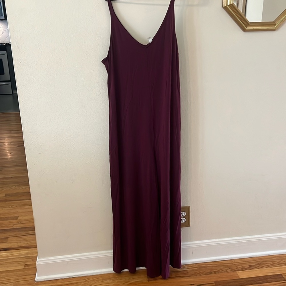 ATHLETA Burgandy Nighttime Bliss Sleep V-Neck Wide Leg Stretch Jumpsuit large